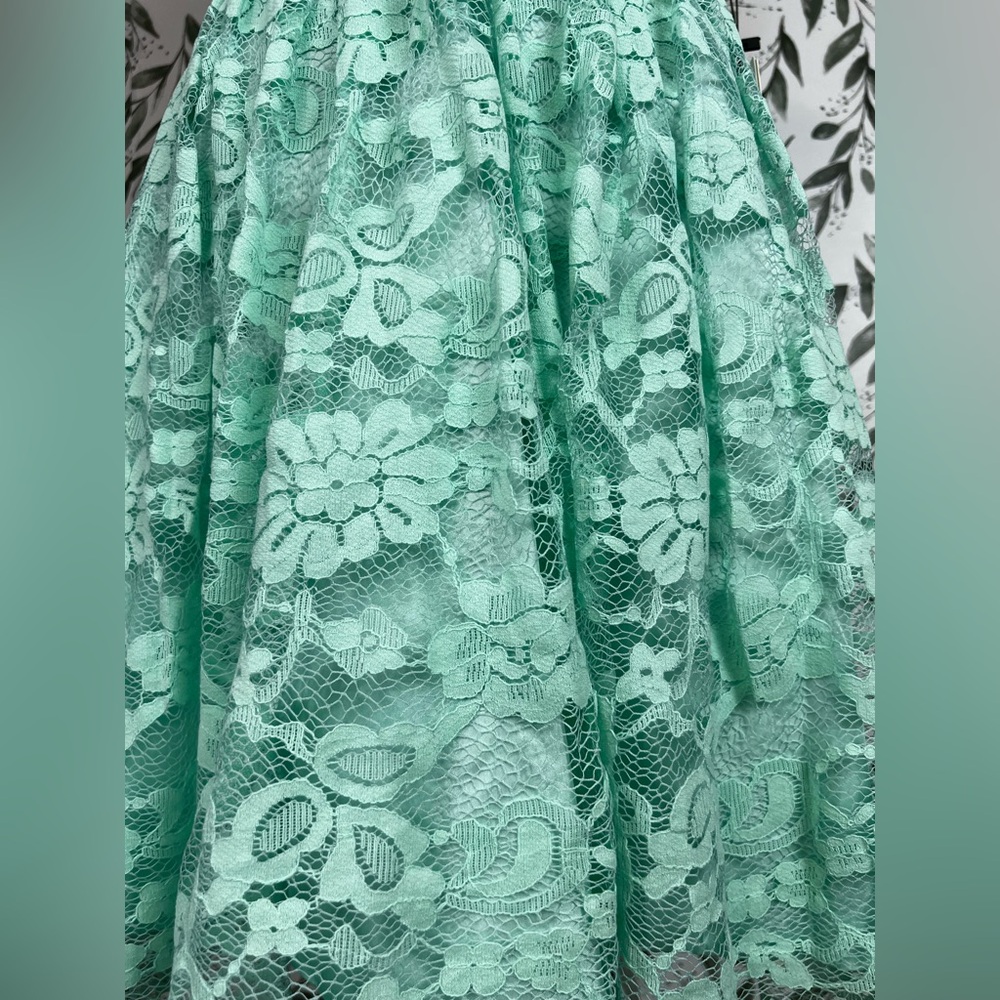 Elegant Lace Mint Green Prom Bridesmaid Cocktail Dress Sz XS Satin Waistband #D - Picture 3 of 16